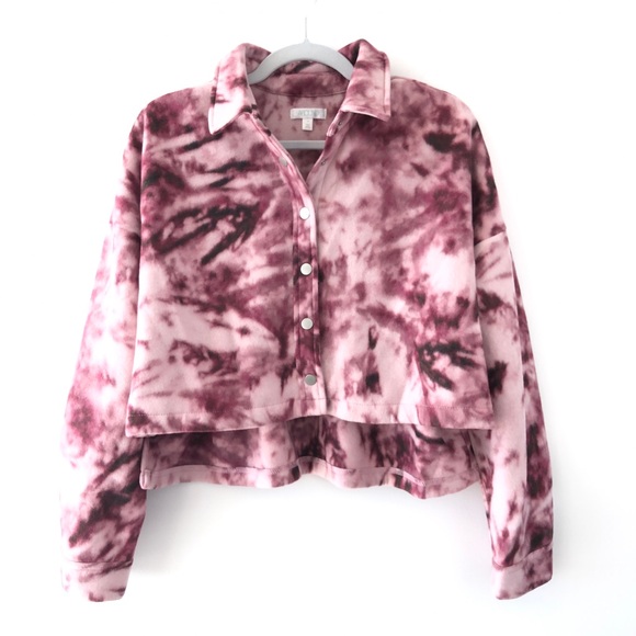 Abound Crop Fleece Shirt Purple Pink Tie Dye Snap Front Nordstrom M - Picture 2 of 12
